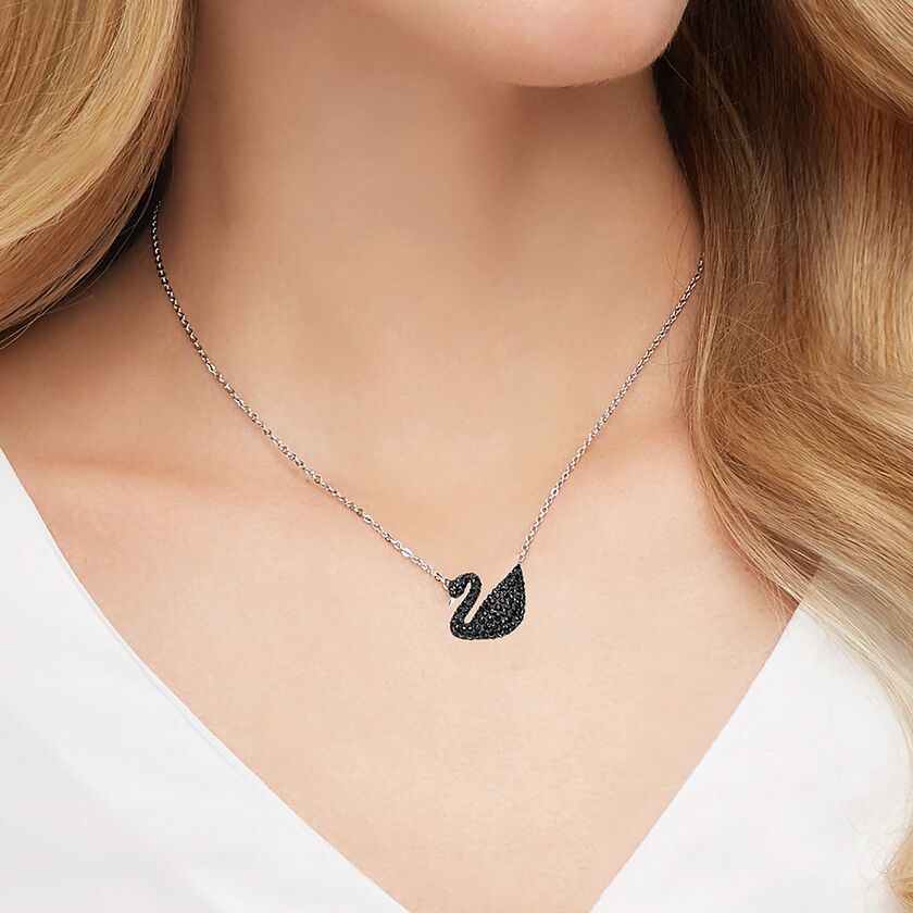 swarovski iconic swan pendant  black  rhodium plated