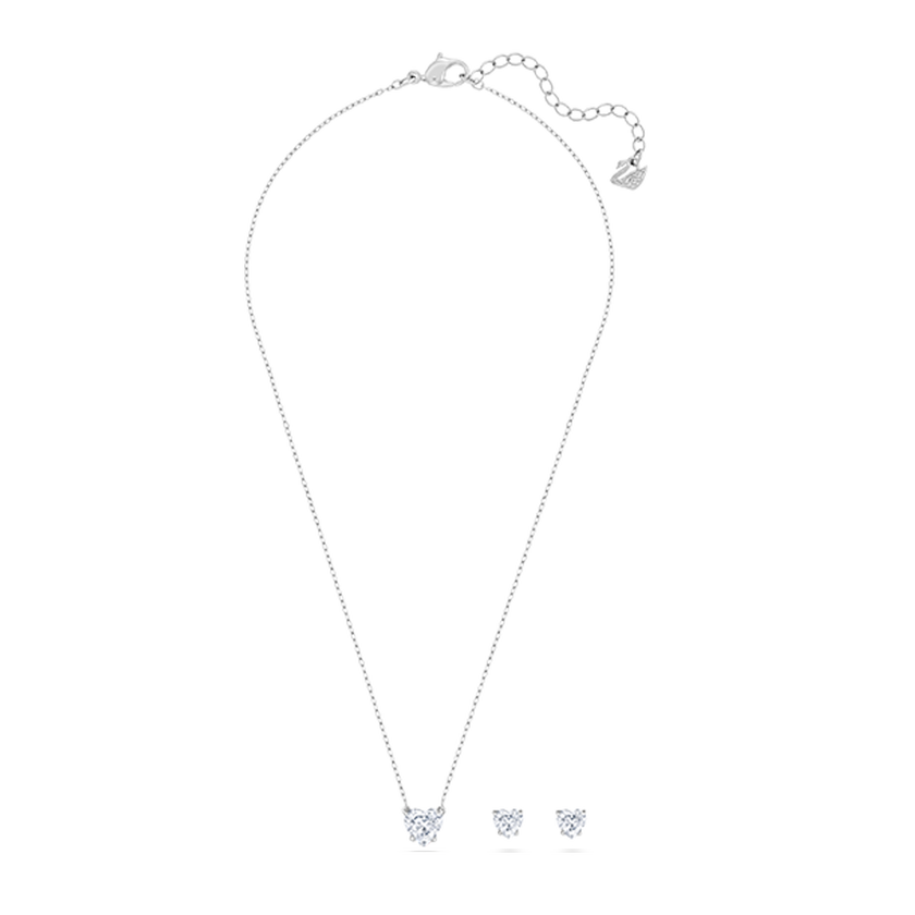 swarovski attract set  heart  white  rhodium plated