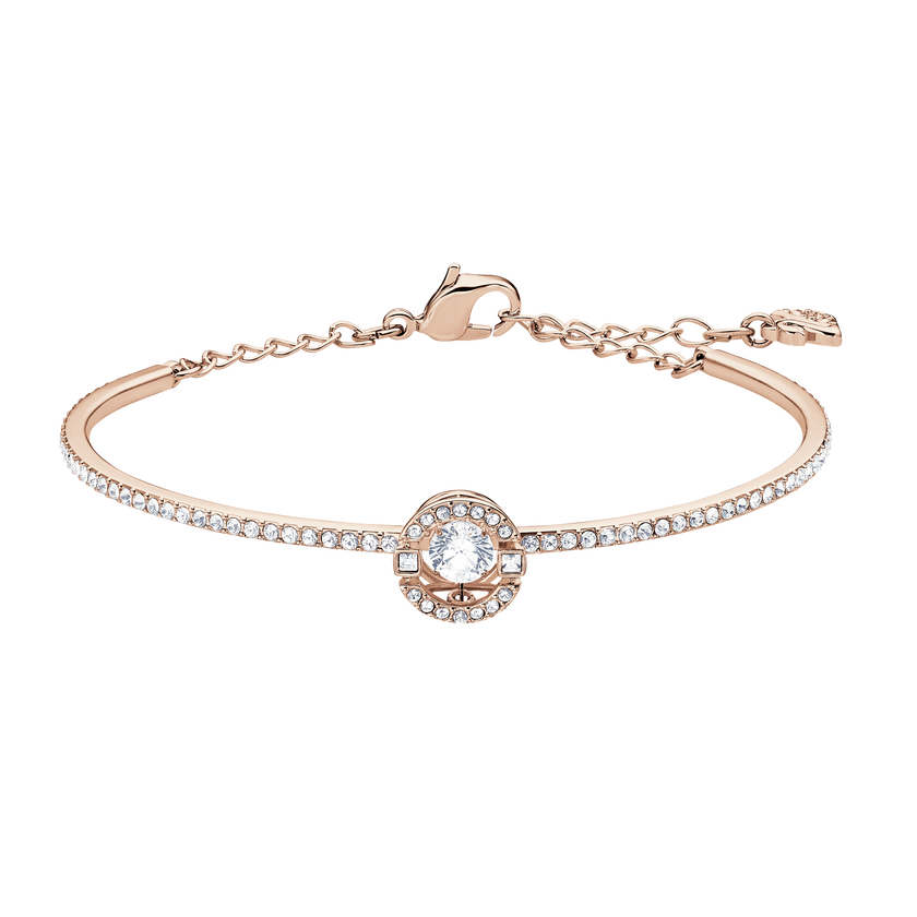 Sparkling Dance Bangle, White, Rose-gold tone plated