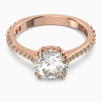 Constella cocktail ring, Princess cut, Pavé, White, Rose gold-tone plated