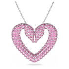 Una pendant, Heart, Medium, Pink, Rhodium plated
