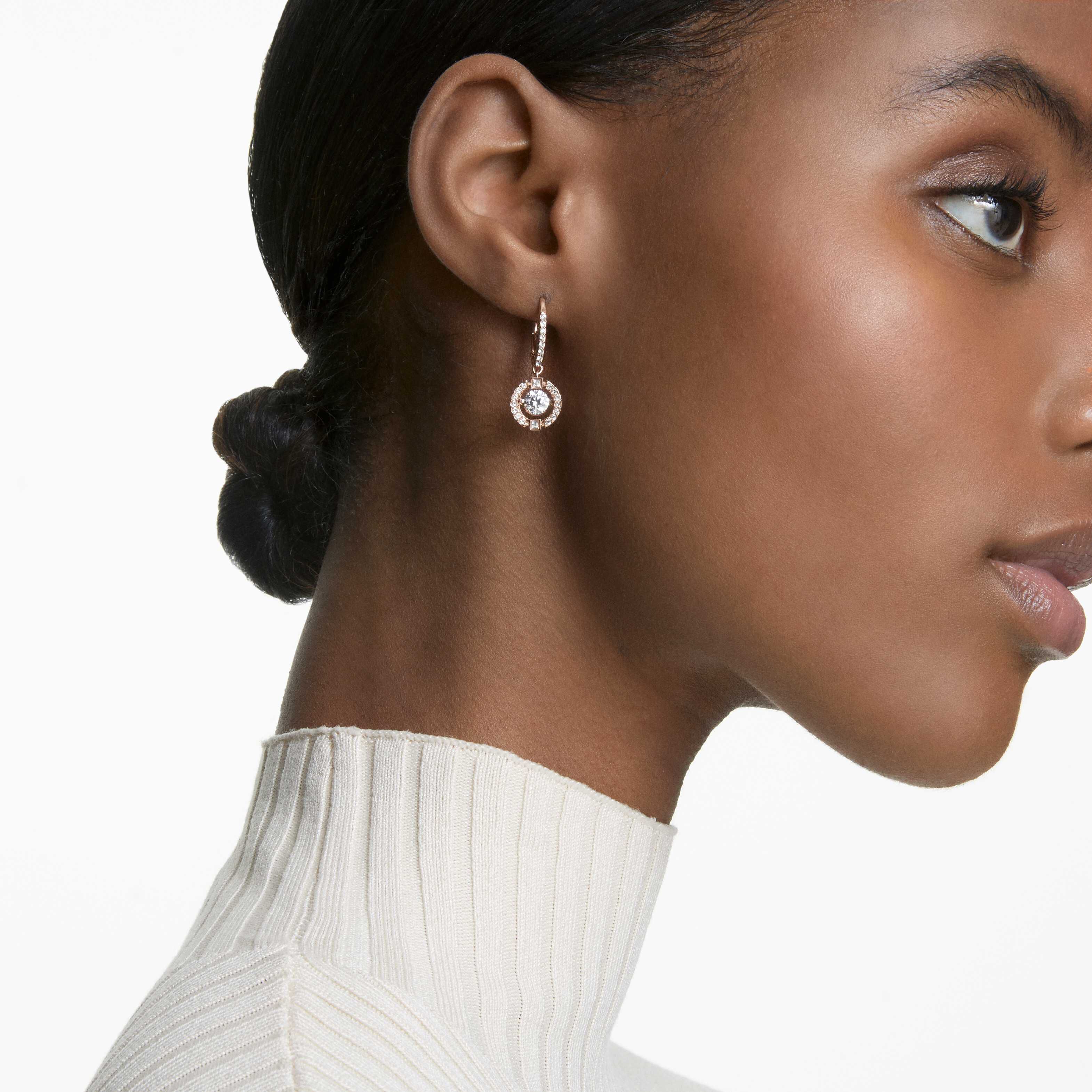 Buy Swarovski Una drop earrings Round cut White Rose gold tone plated