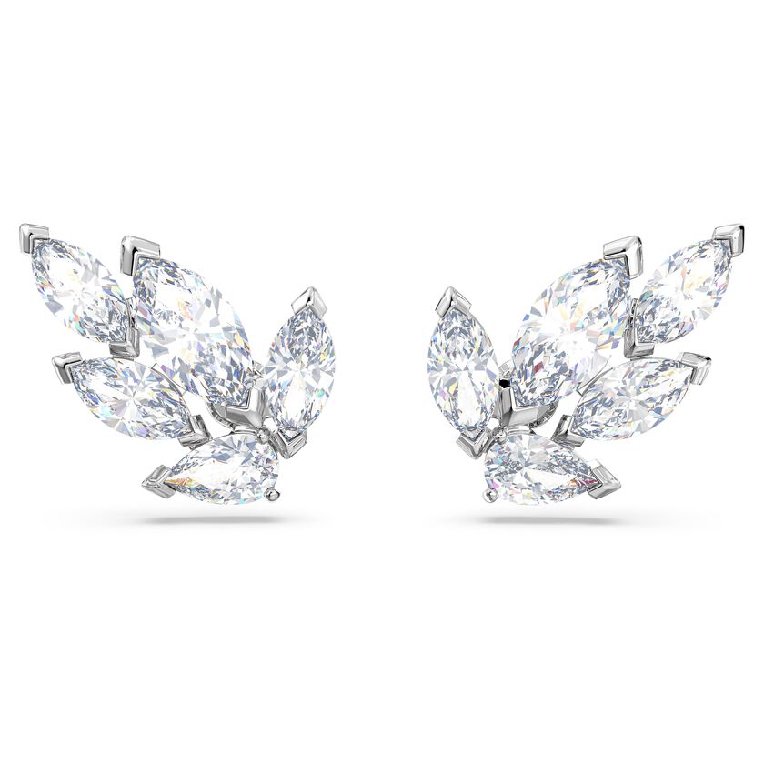 Buy Swarovski Louison stud earrings, Leaf, White, Rhodium plated