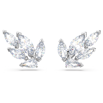 swarovski louison stud earrings  leaf  white  rhodium plated