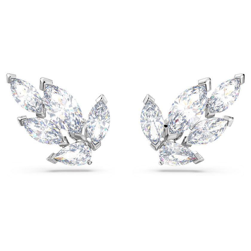swarovski louison stud earrings  leaf  white  rhodium plated