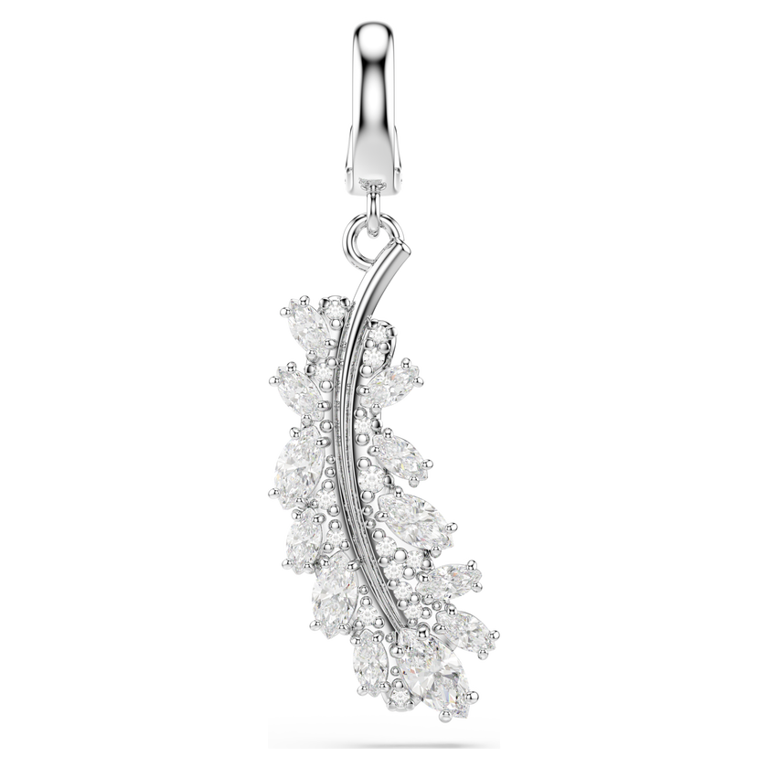 swarovski vienna charm  mixed cuts  feather  white  rhodium plated