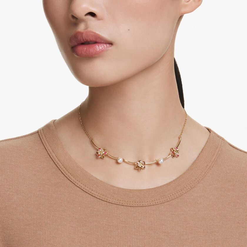 swarovski idyllia necklace  crystal pearl  mixed cuts  flower  multicolored  gold tone plated