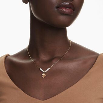 swarovski idyllia pendant  crystal pearl  mixed cuts  flower  multicolored  gold tone plated