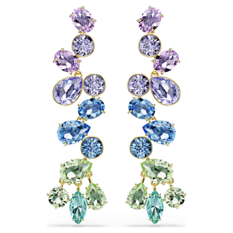 swarovski gema drop earrings  mixed cuts  chandelier  long  multicolored  gold tone plated