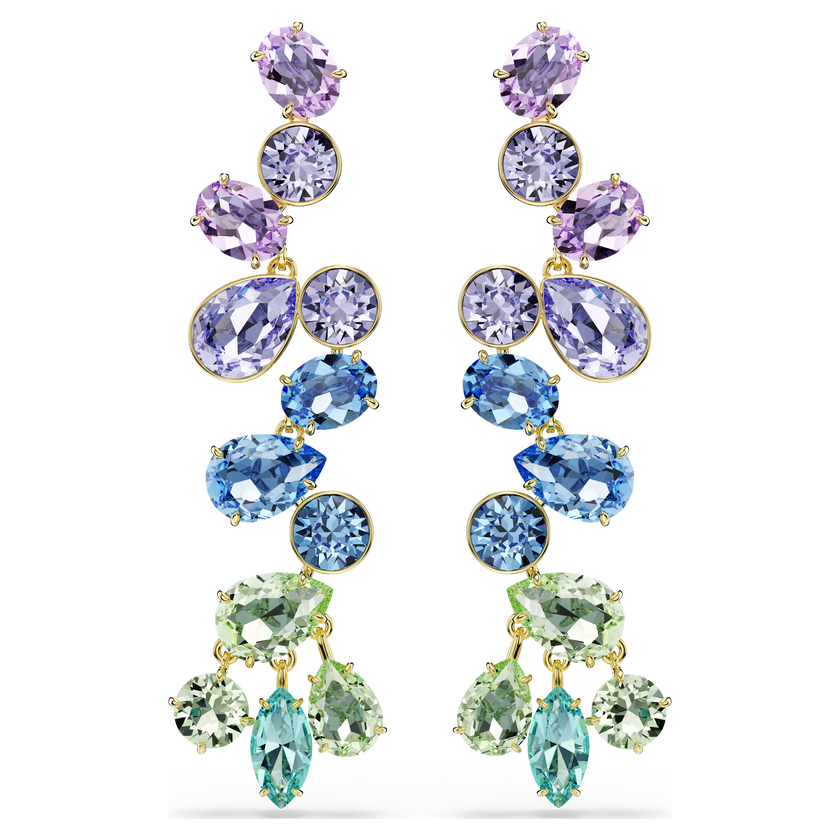 swarovski gema drop earrings  mixed cuts  chandelier  long  multicolored  gold tone plated