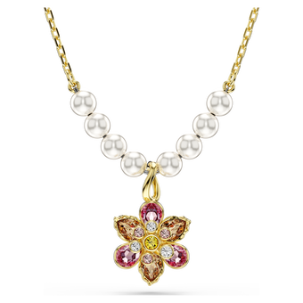 swarovski idyllia pendant  crystal pearl  mixed cuts  flower  multicolored  gold tone plated