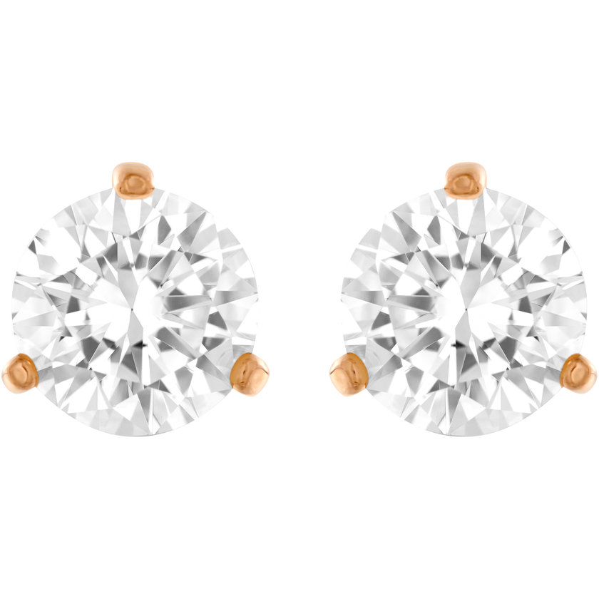 Solitaire Pierced Earrings, White, Rose Gold Plated