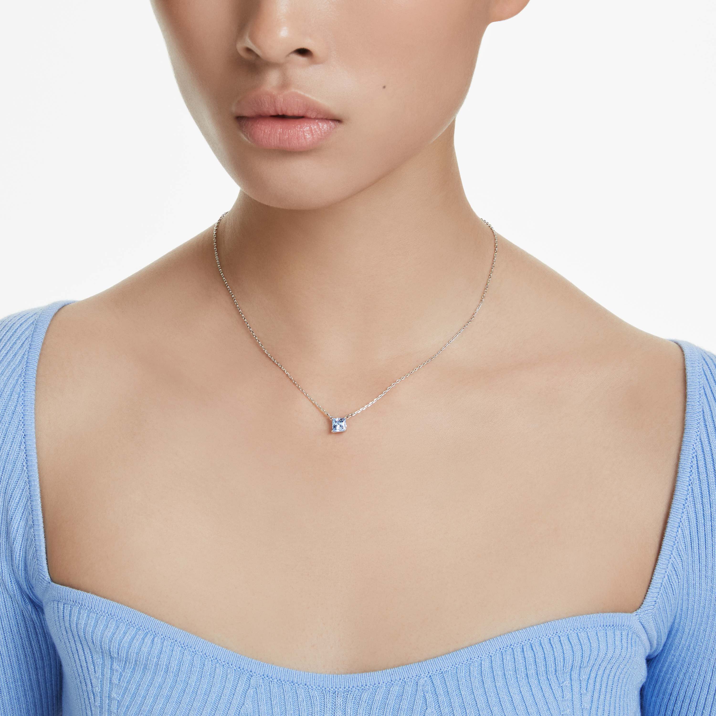 swarovski matrix pendant  square cut  blue  rhodium plated