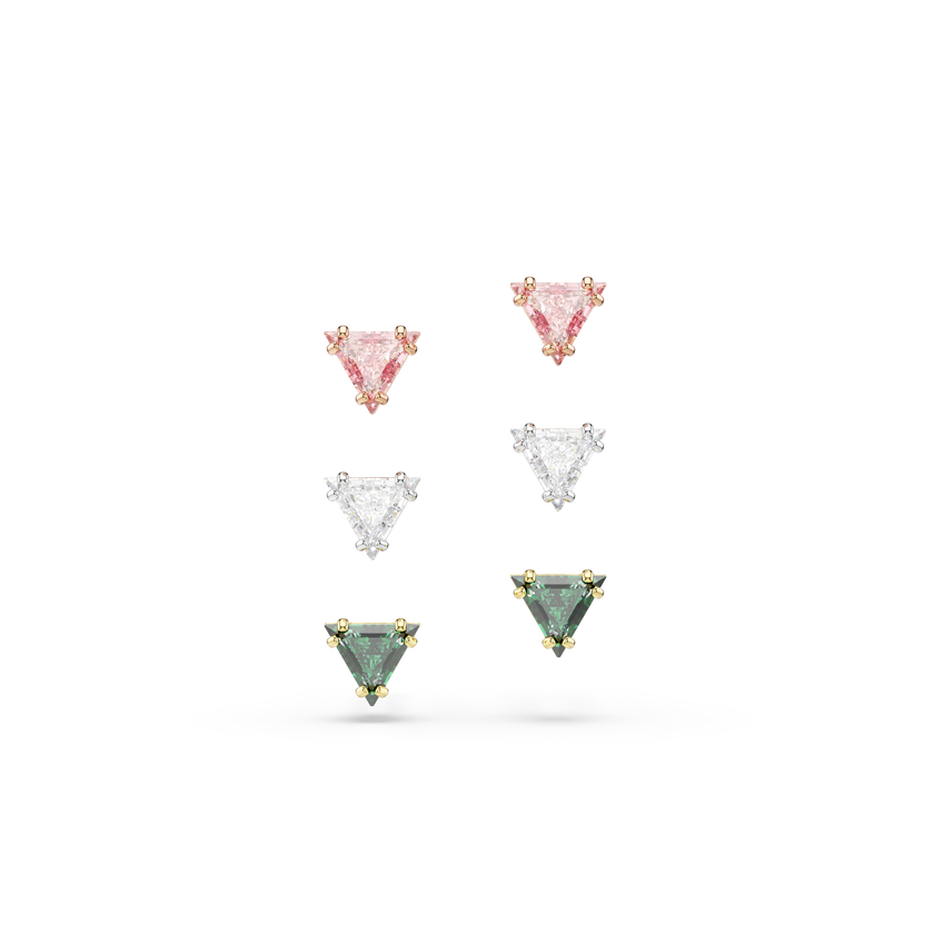 swarovski stilla stud earrings  triangle cut  multicolored  mixed metal finish