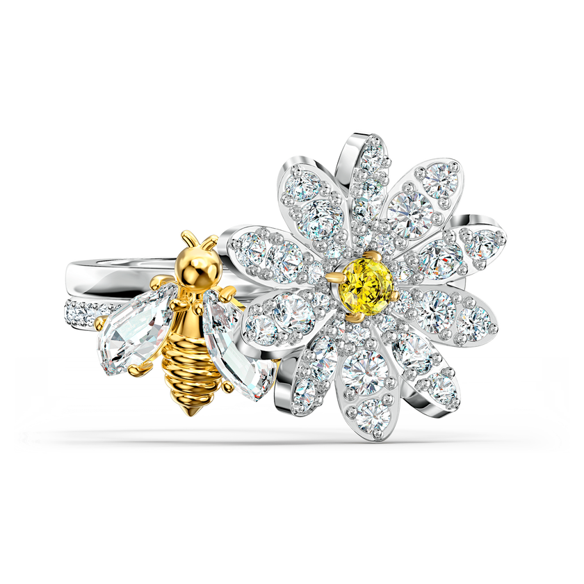 swarovski eternal flower ring set  yellow  mixed metal finish