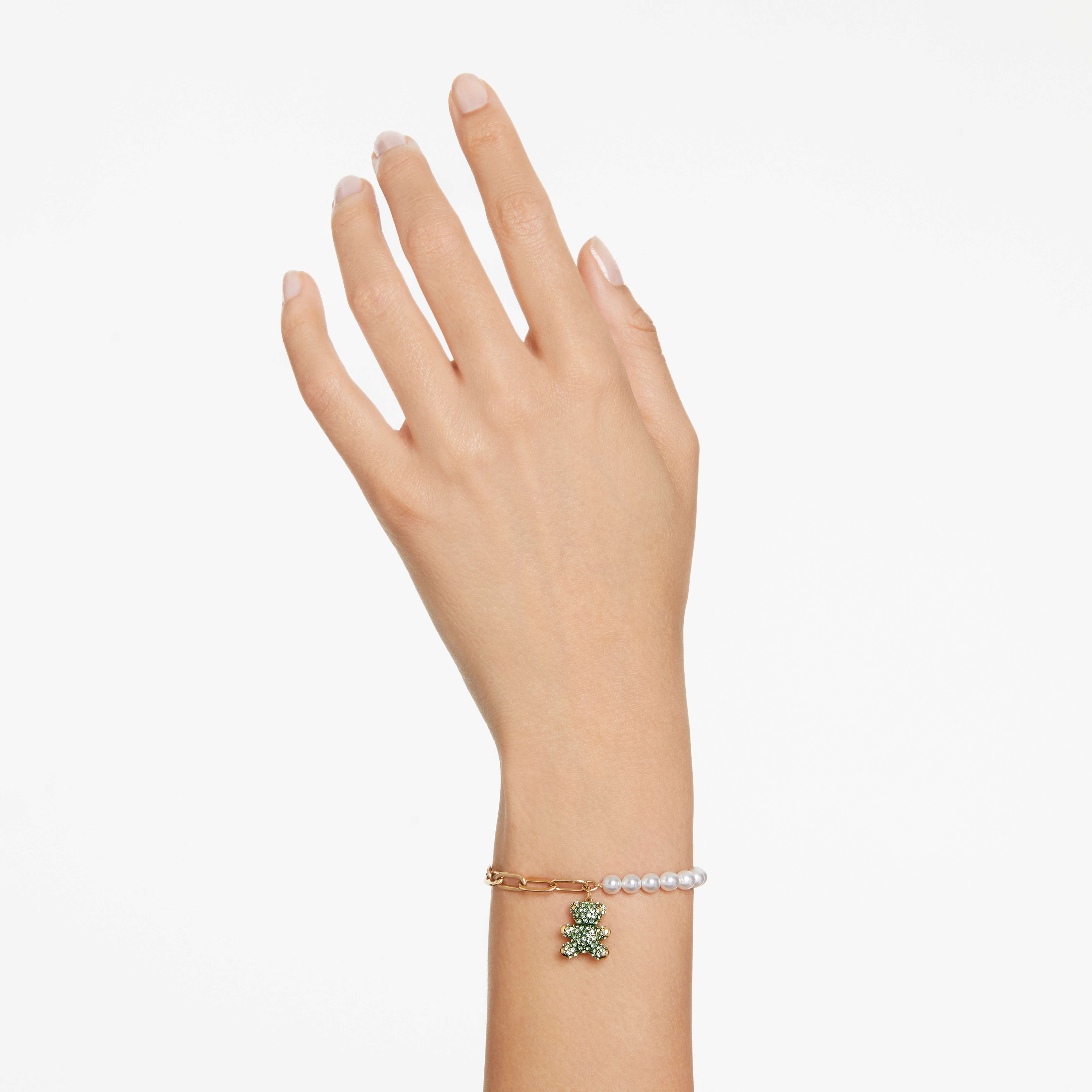 swarovski teddy bracelet  bear  green  gold tone plated