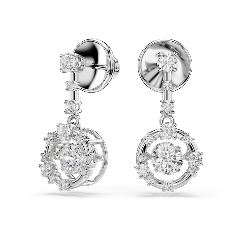 swarovski constella drop earrings  round cut  dancing stone  white  rhodium plated