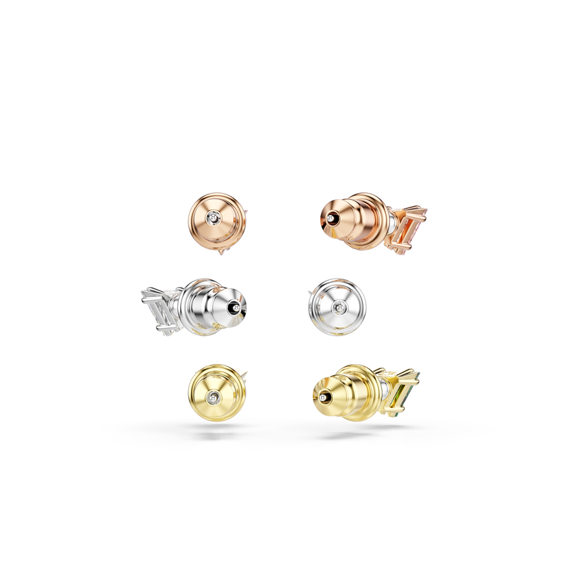 swarovski stilla stud earrings  triangle cut  multicolored  mixed metal finish