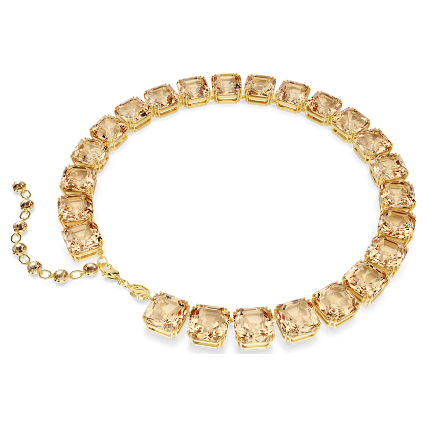 swarovski millenia tennis necklace  octagon cut  caramel  gold tone plated