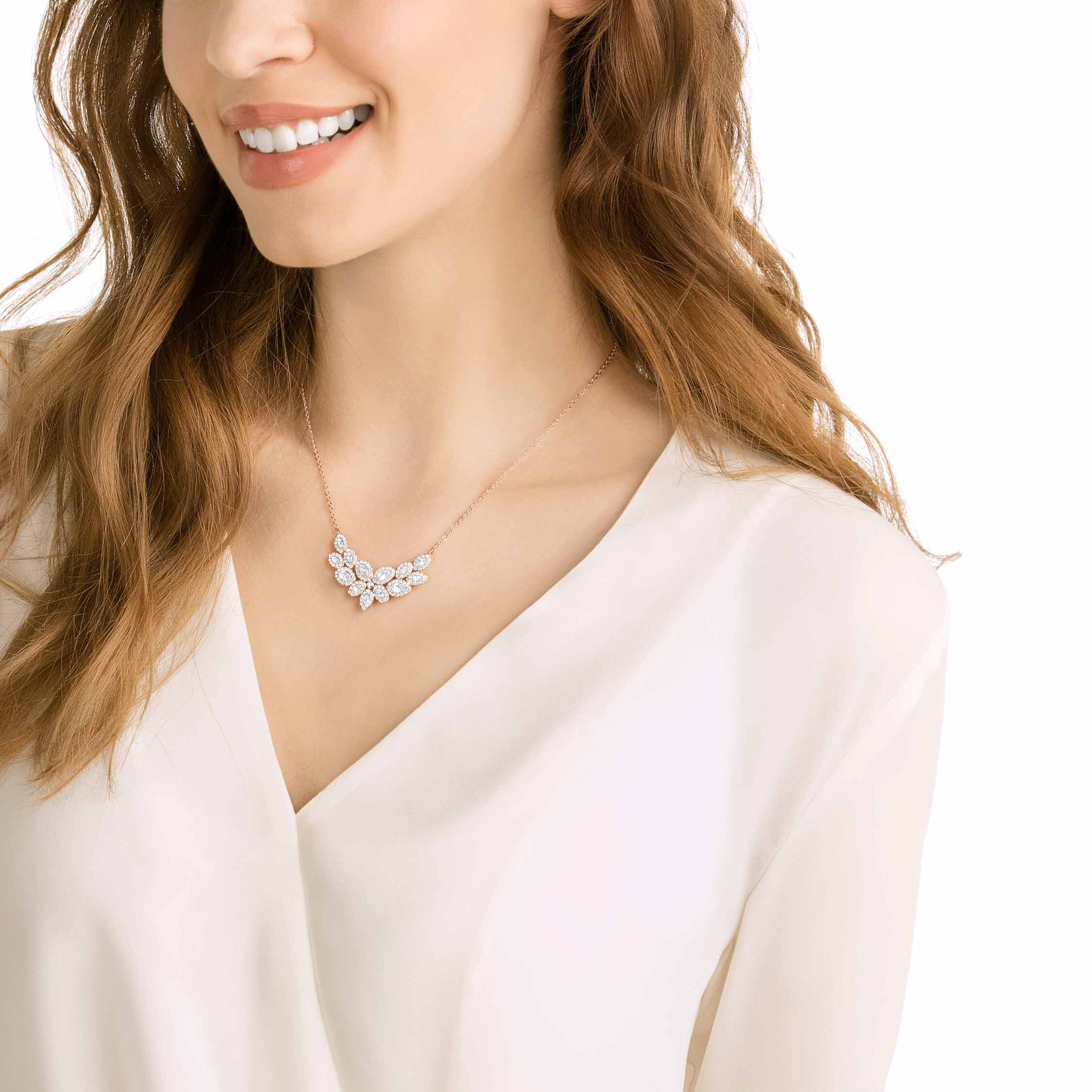 Buy Swarovski Baron necklace Leaf White Rose gold tone plated