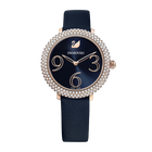 Crystal Frost Watch, Leather Strap, Blue, Rose-gold tone PVD