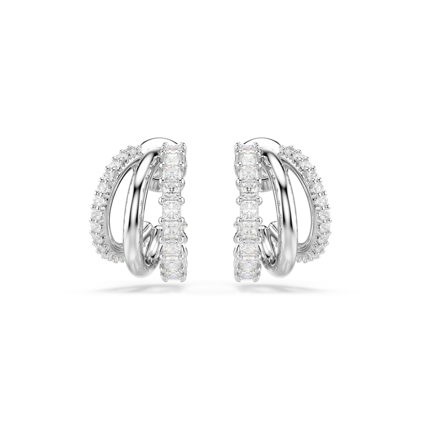 swarovski hyperbola hoop earrings  round cut  mini  white  rhodium plated