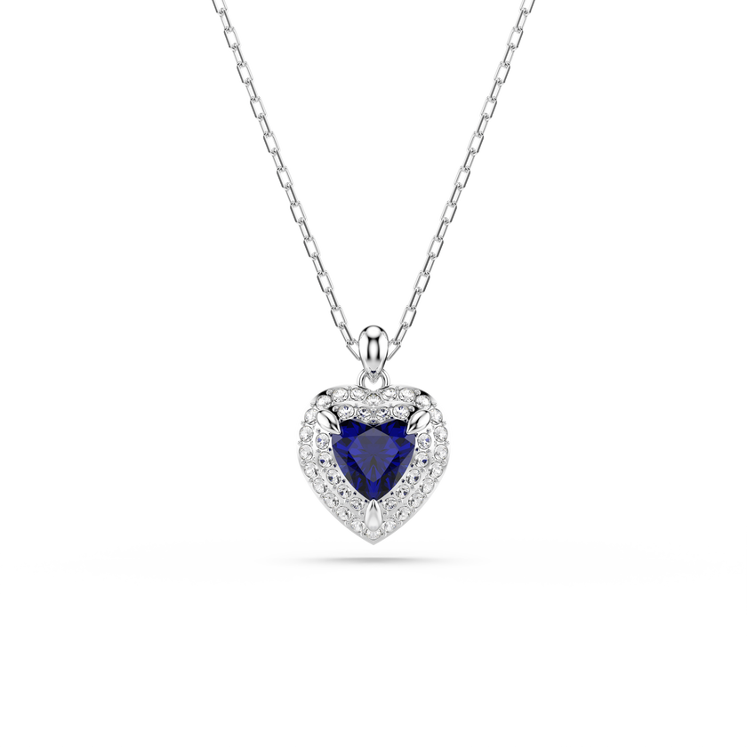 swarovski one pendant  heart cut  pav   heart  blue  rhodium plated