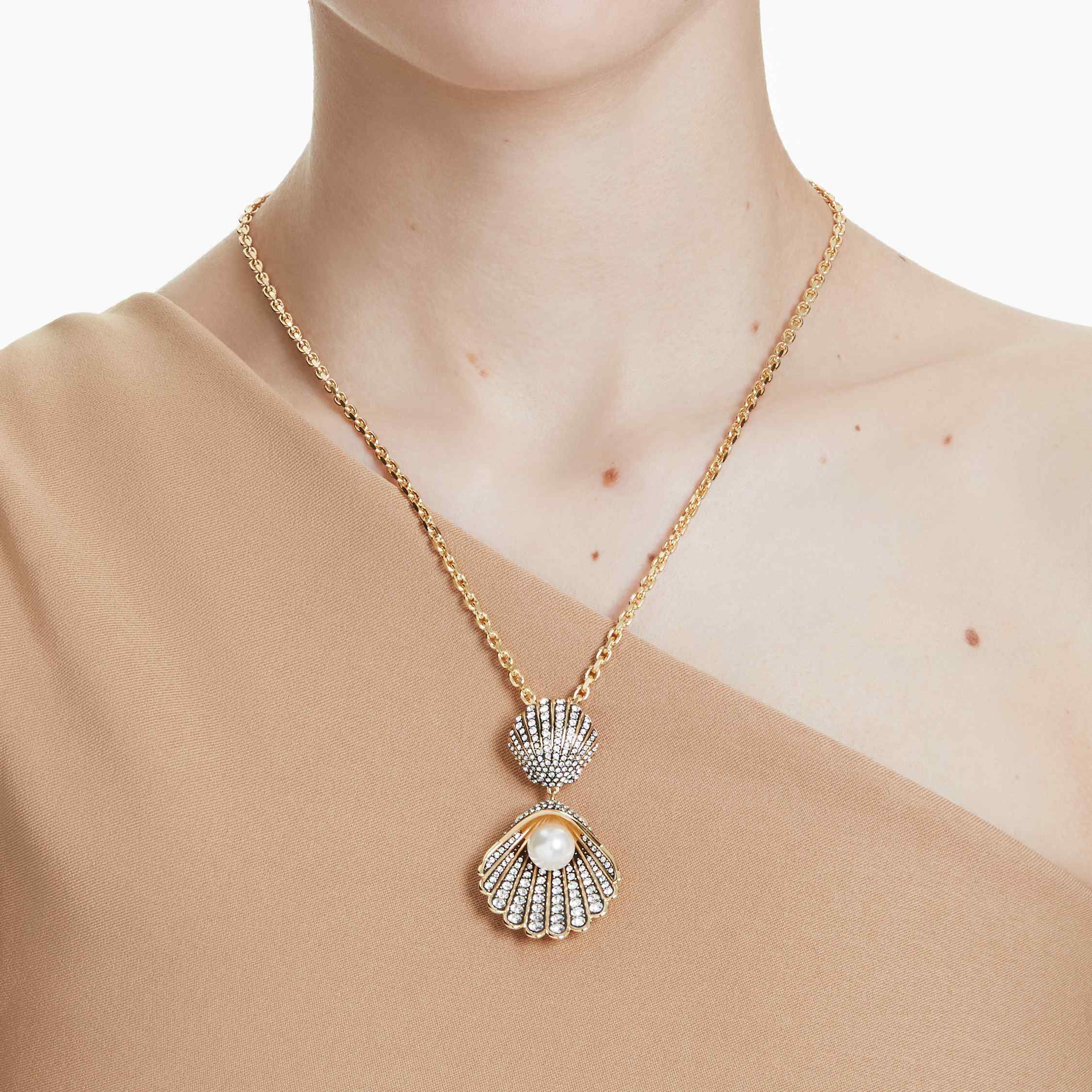 ★SWAROVSKI★ Idyllia Shell Gold Tone Y-Shaped Necklace 5683 Idyllia Y pendant, Crystal pearl, Shell, White, Gold-tone