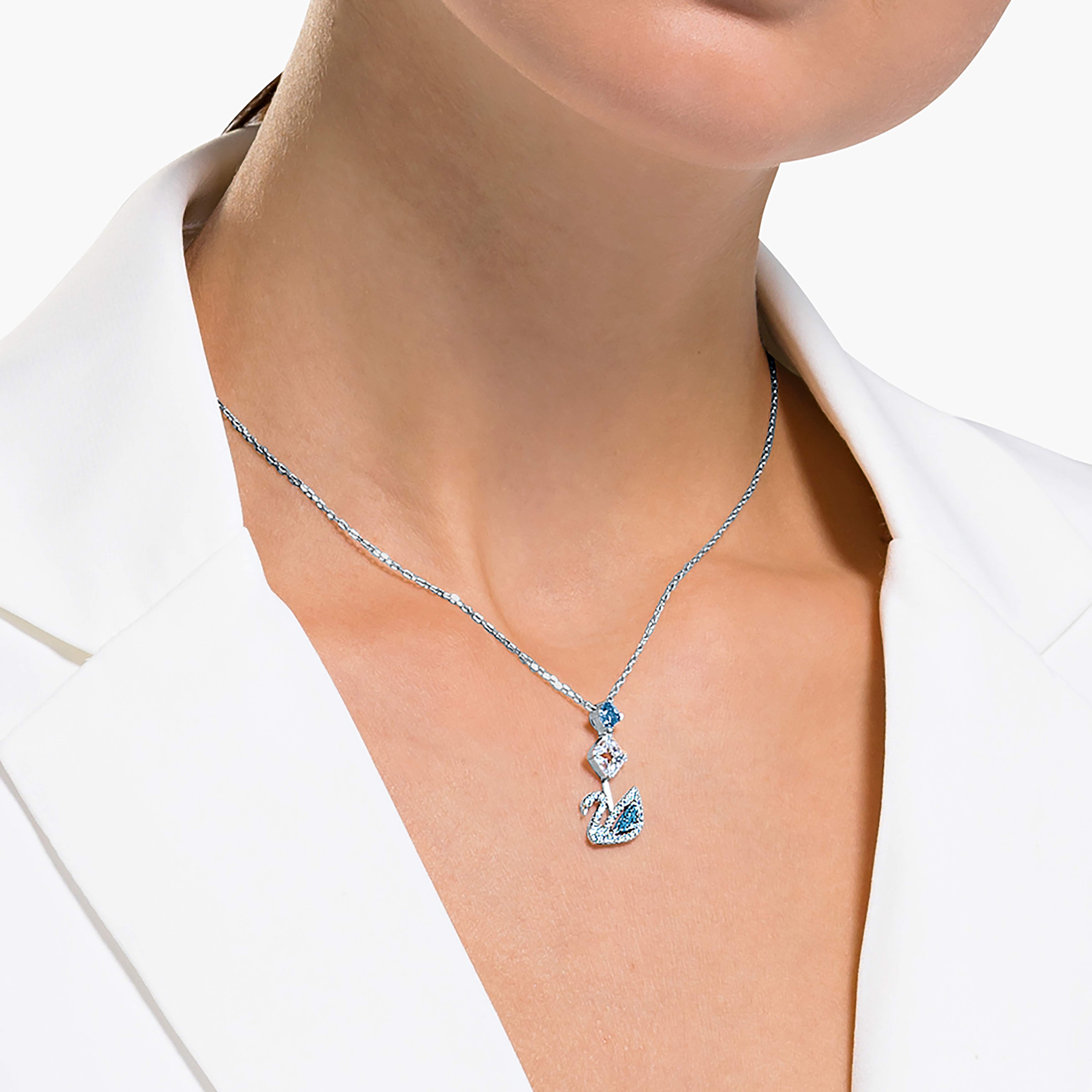 swarovski dazzling swan necklace  blue  rhodium plated