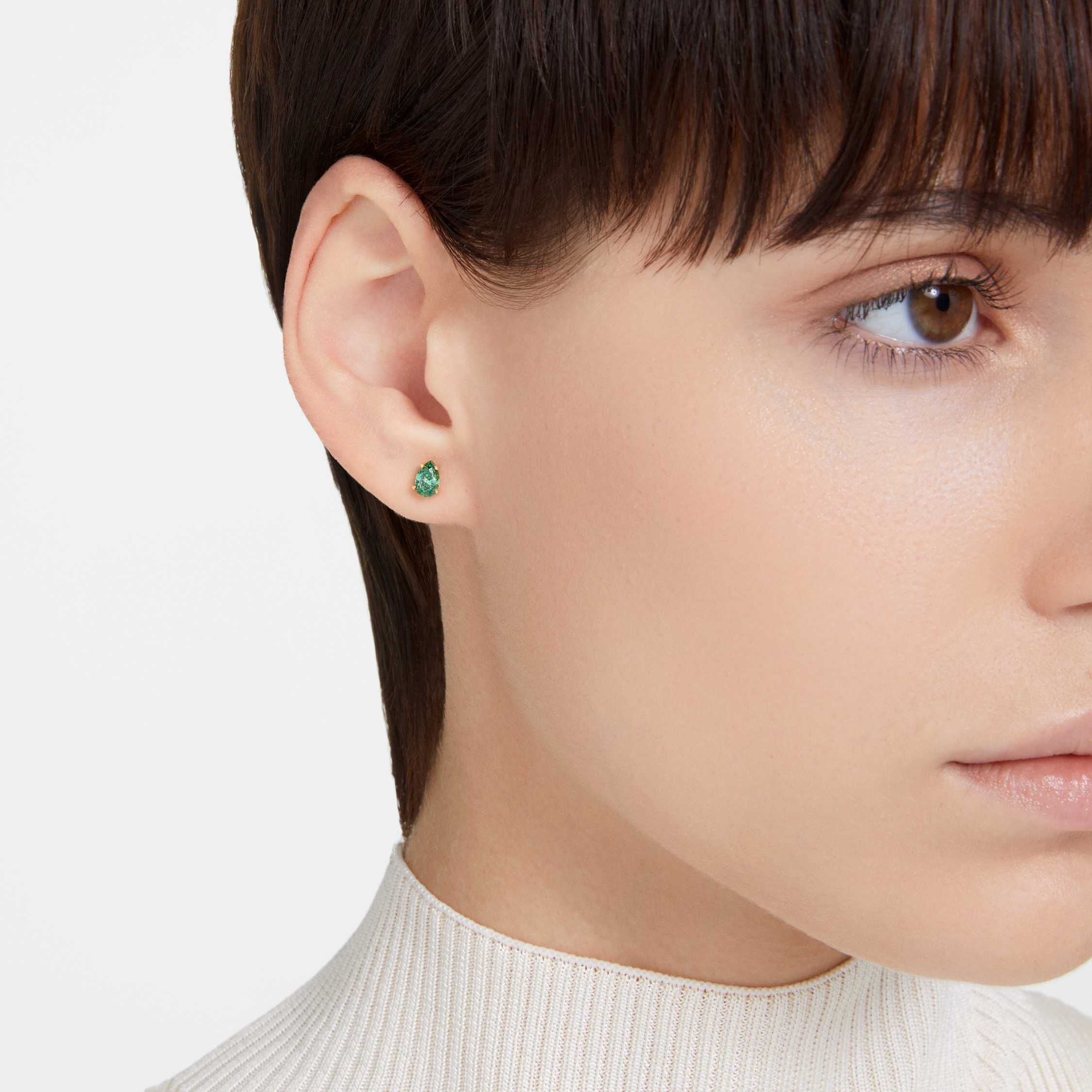 Buy Swarovski Chroma stud earrings Pear cut Green Gold tone plated