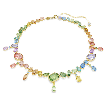swarovski gema necklace  mixed cuts  dangling crystals  multicolored  gold tone plated