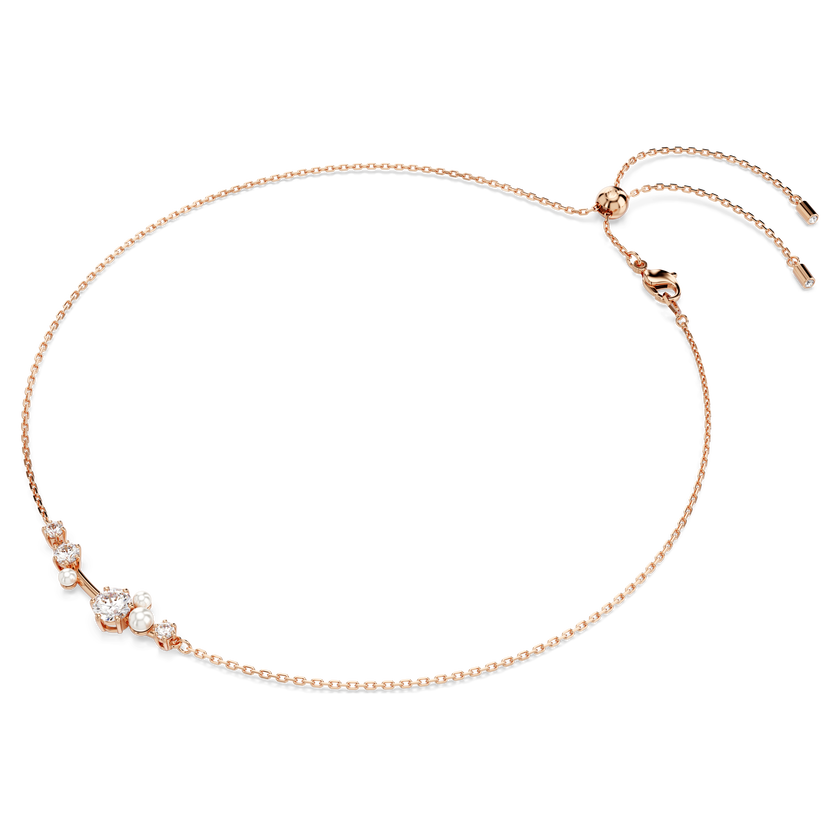 swarovski constella necklace  crystal pearl  round cuts  white  rose gold tone plated