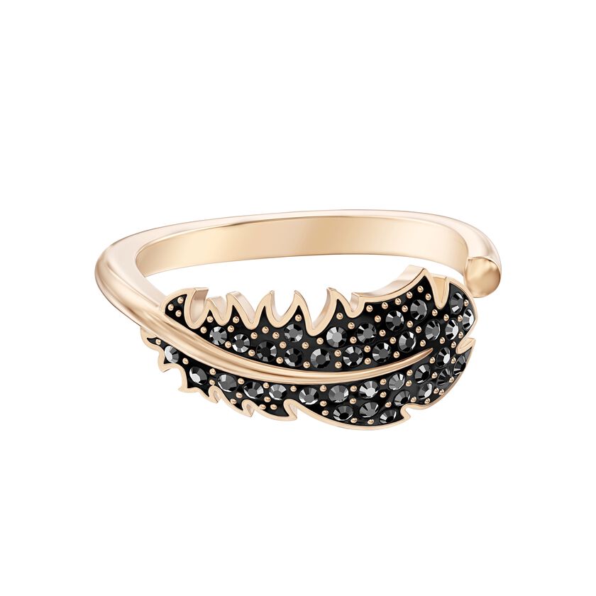 Naughty Motif Ring, Black, Rose-gold tone plated