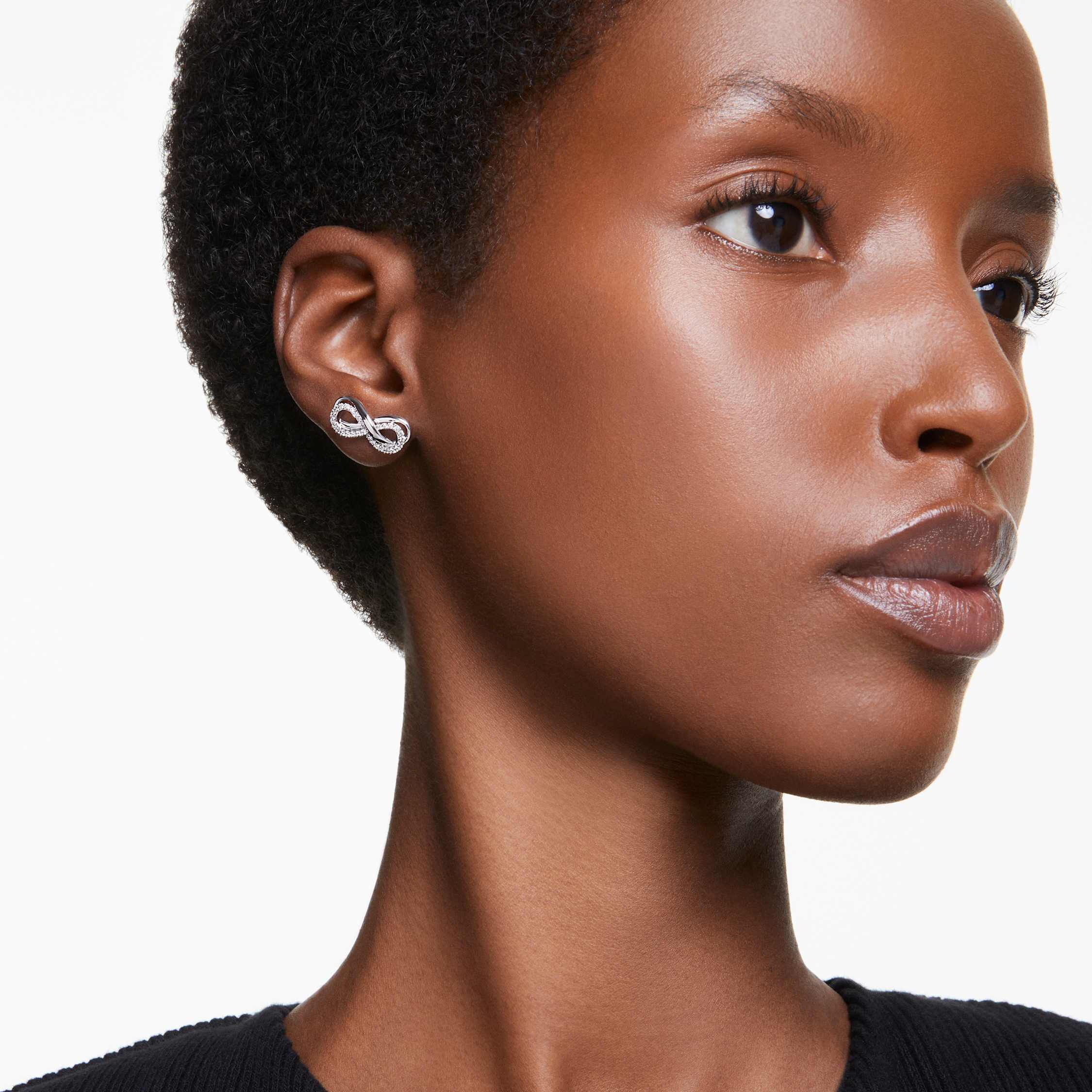 swarovski hyperbola stud earrings  infinity  white  rhodium plated