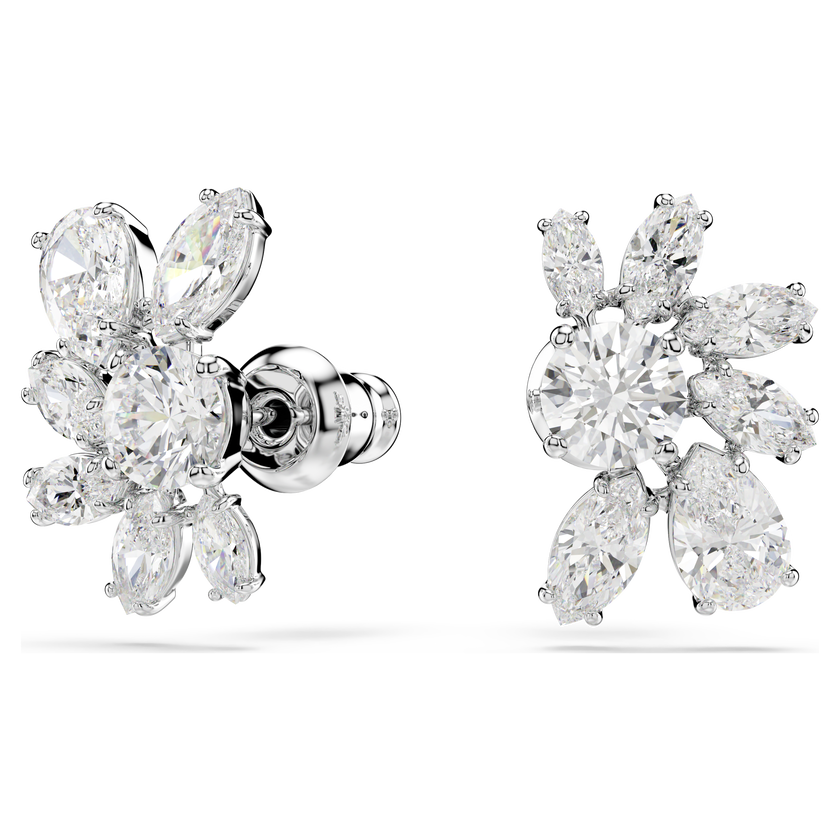 swarovski mesmera stud earrings  mixed cuts  flower  white  rhodium plated