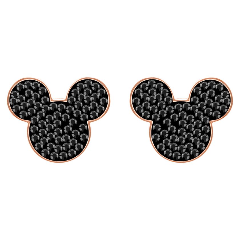 Mickey & Minnie Pierced Earrings, Black, Rose Gold Plating