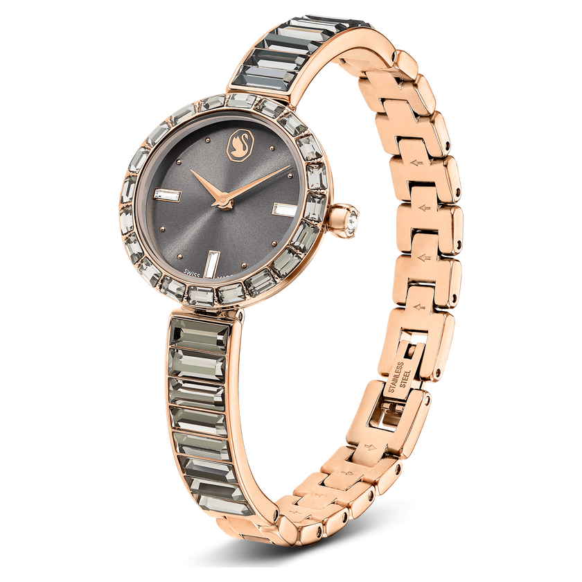 swarovski matrix bangle watch  swiss made  crystal bracelet  gray  rose gold tone finish