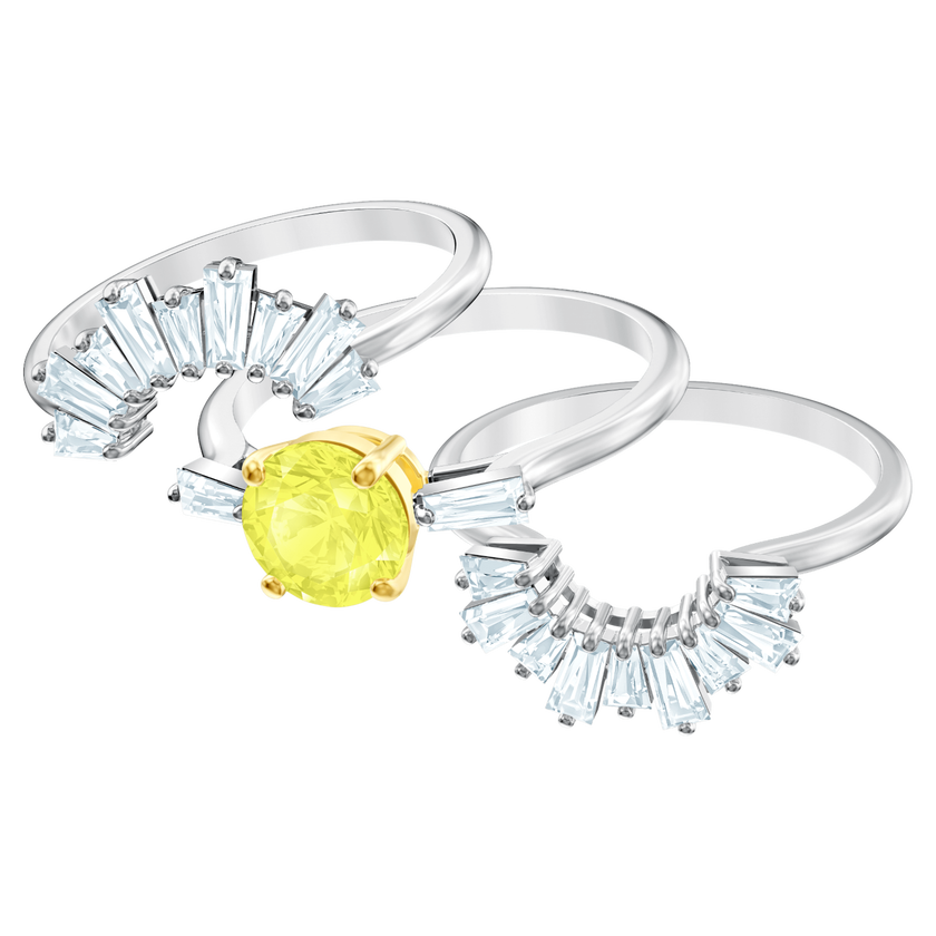 swarovski sunshine ring set  white  rhodium plating