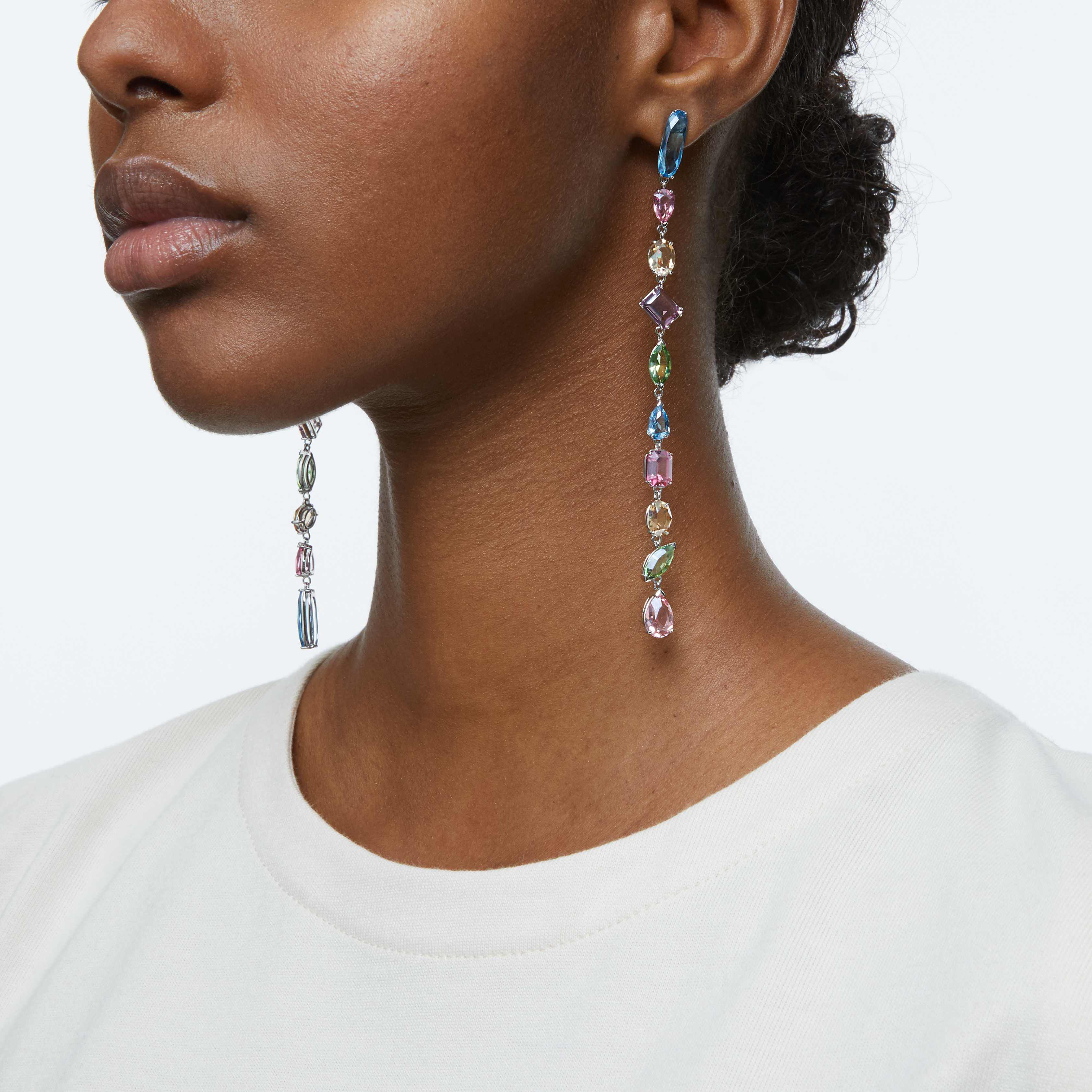 Buy Swarovski Gema drop earrings Extra long Multicolored Rhodium plated