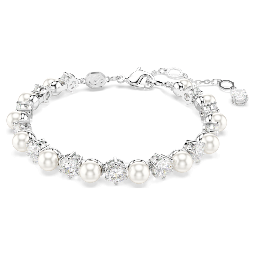 swarovski matrix tennis bracelet  crystal pearl  round cut  white  rhodium plated