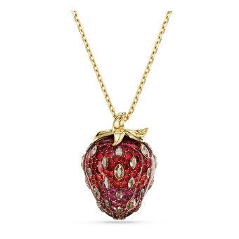 swarovski idyllia pendant  mixed cuts  strawberry  red  gold tone plated