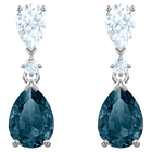 Vintage Pierced Earrings Pear, Blue, Rhodium plating