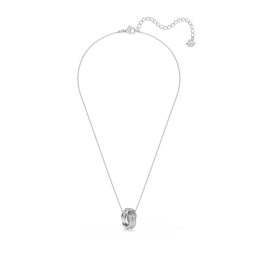swarovski further pendant  intertwined circles  small  white  rhodium plated