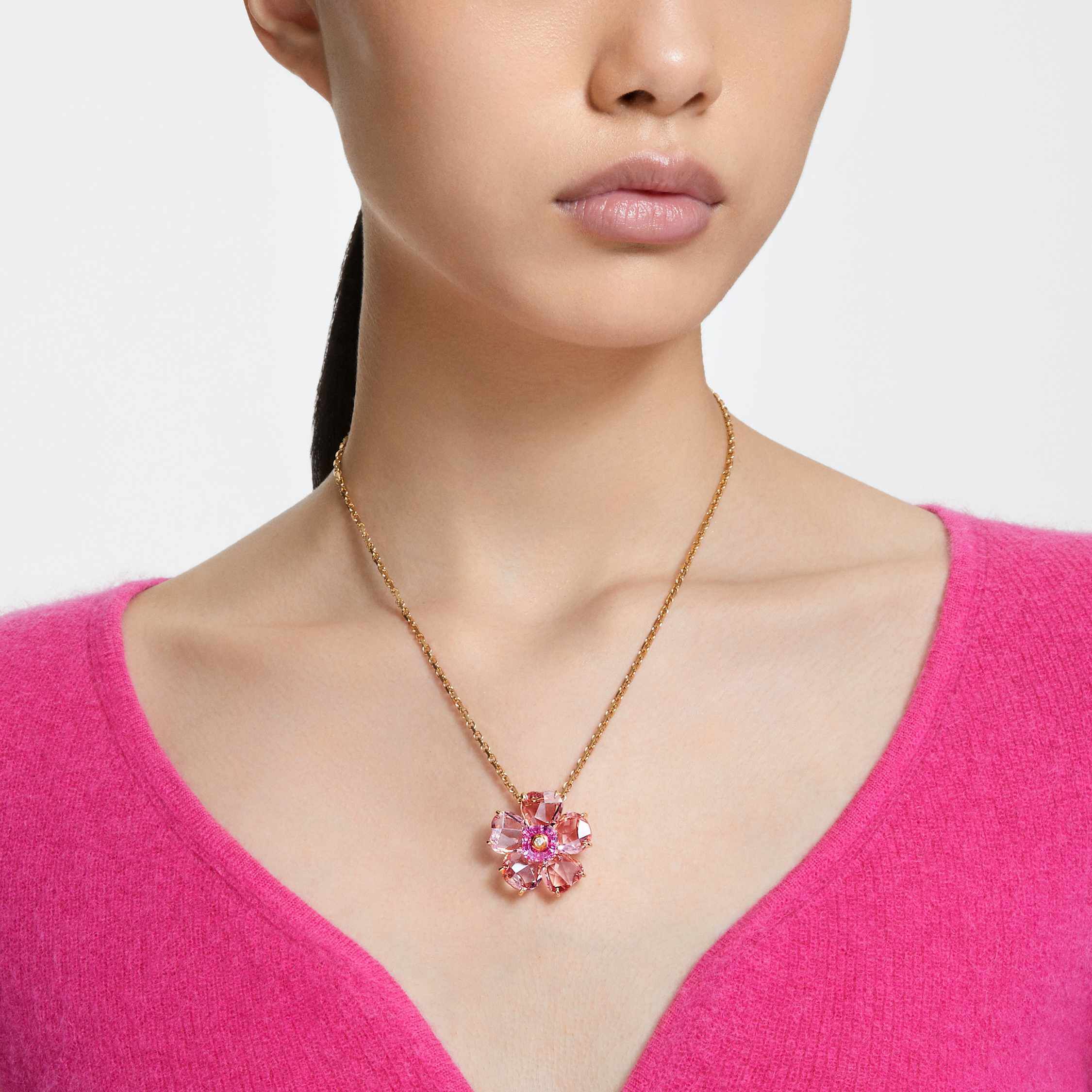 Pink flower necklace discount