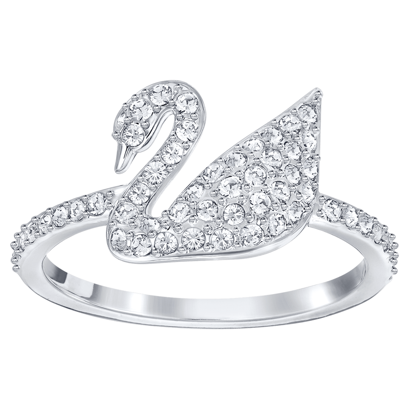 swarovski iconic swan ring  white  rhodium plated