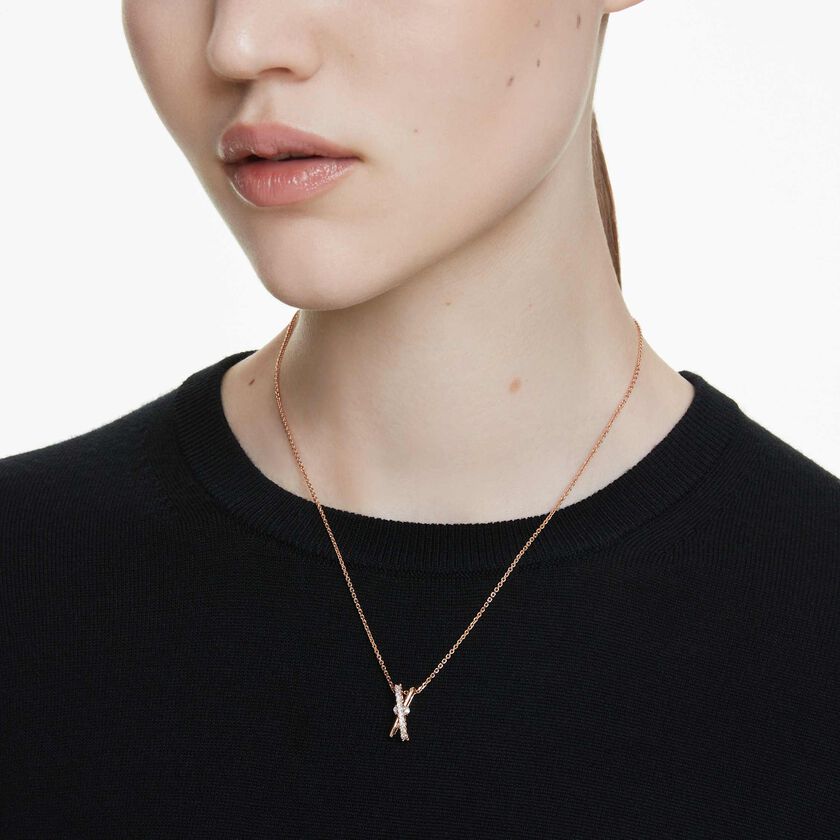 swarovski hyperbola pendant  mixed cuts  twist  white  18k rose gold finish