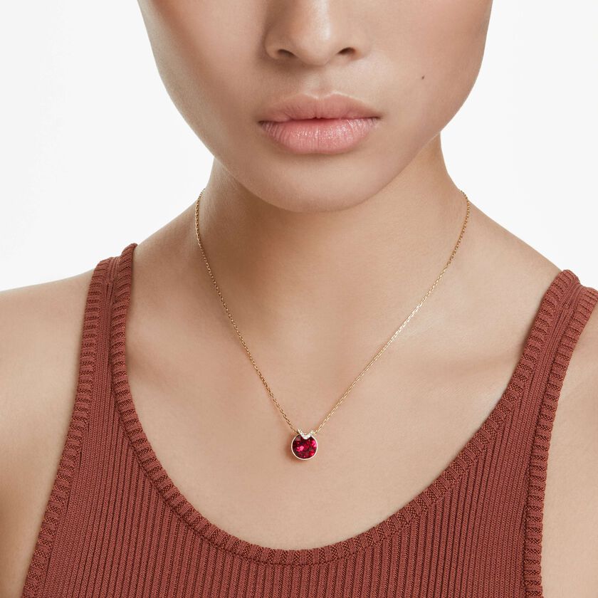 swarovski bella v pendant  round cut  red  gold tone plated