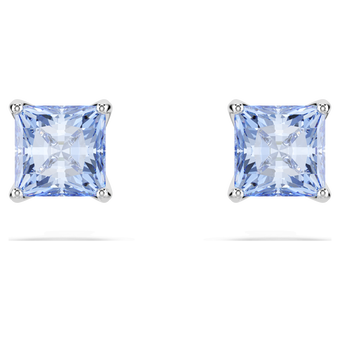 swarovski matrix stud earrings  square cut  blue  rhodium plated
