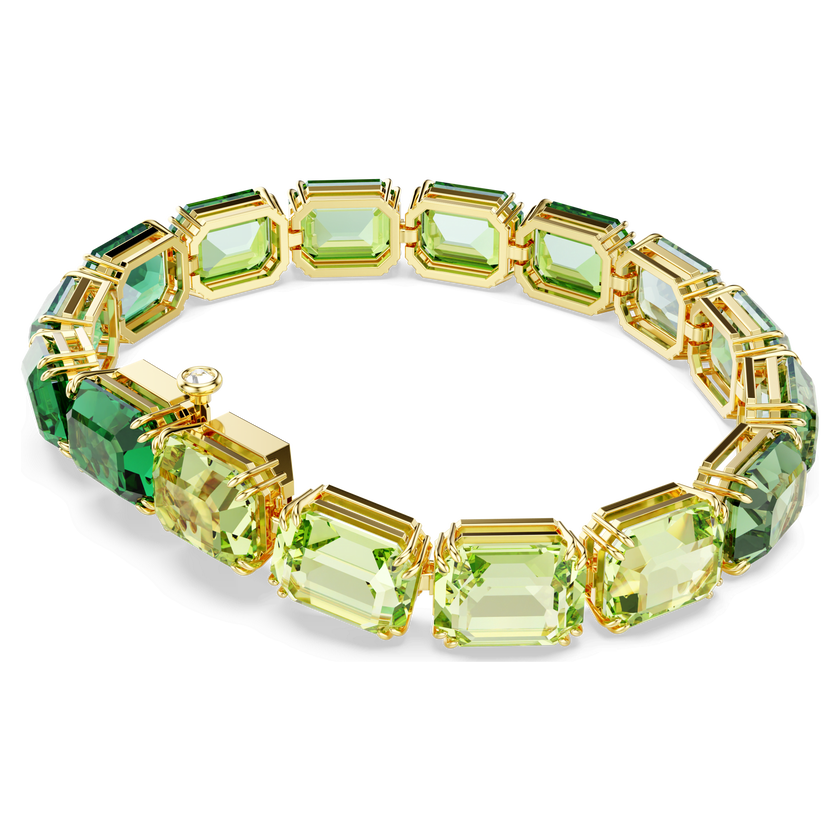 swarovski millenia tennis bracelet  octagon cut  color gradient  green  gold tone plated