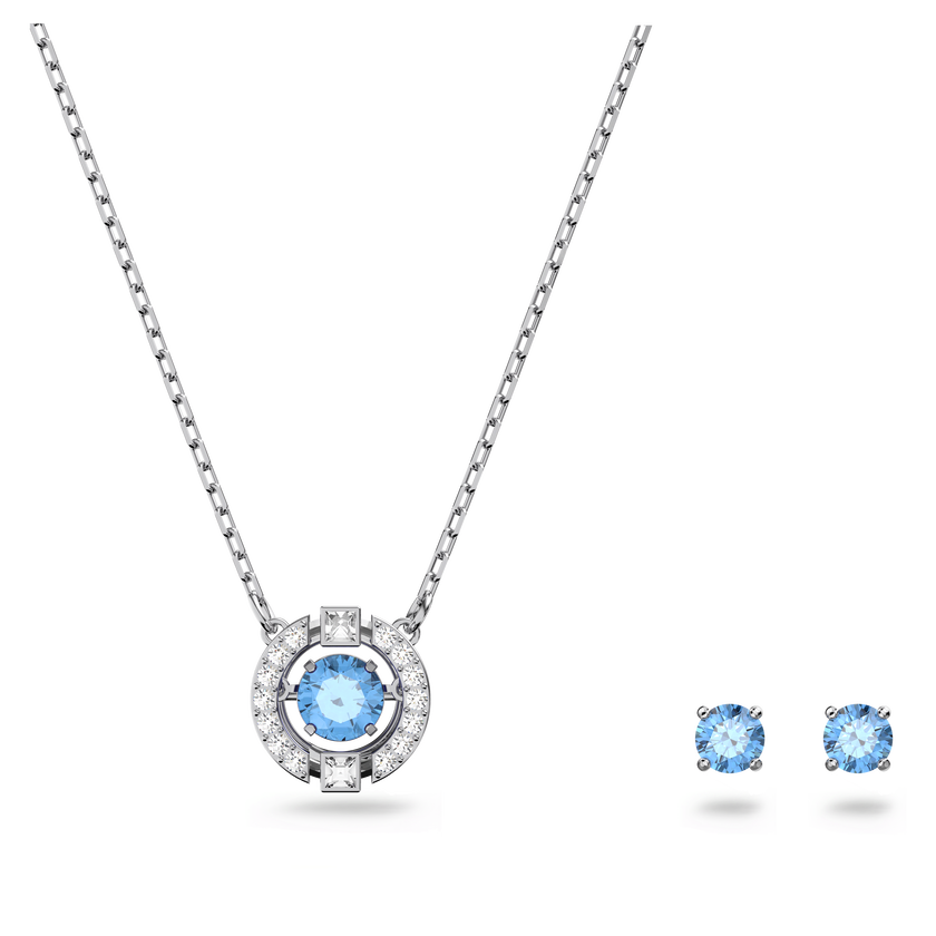 swarovski una set  round cut  blue  rhodium plated